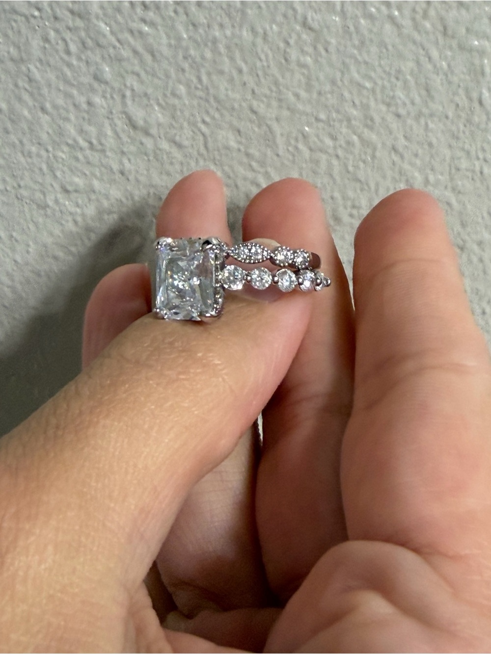 Ring Silver-Tone Clear Cushion-Cut Engagement Ring Set